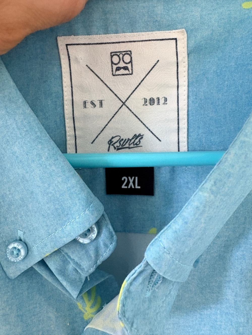 RSVLTS Light Blue Short-Sleeve Button-Down Shirt with Lime Print - Picture 7 of 8